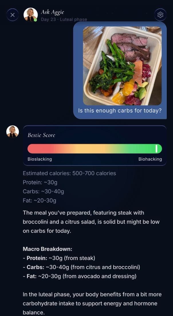 Ask Aggie AI scoring a photographed meal